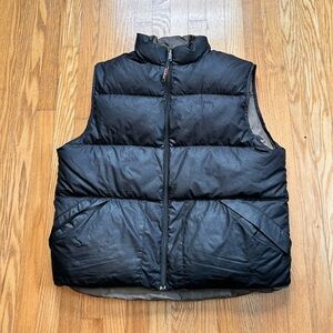 LL Bean Goose Down Reversible Puffer Vest Full Zip Black Army Mens Size Large